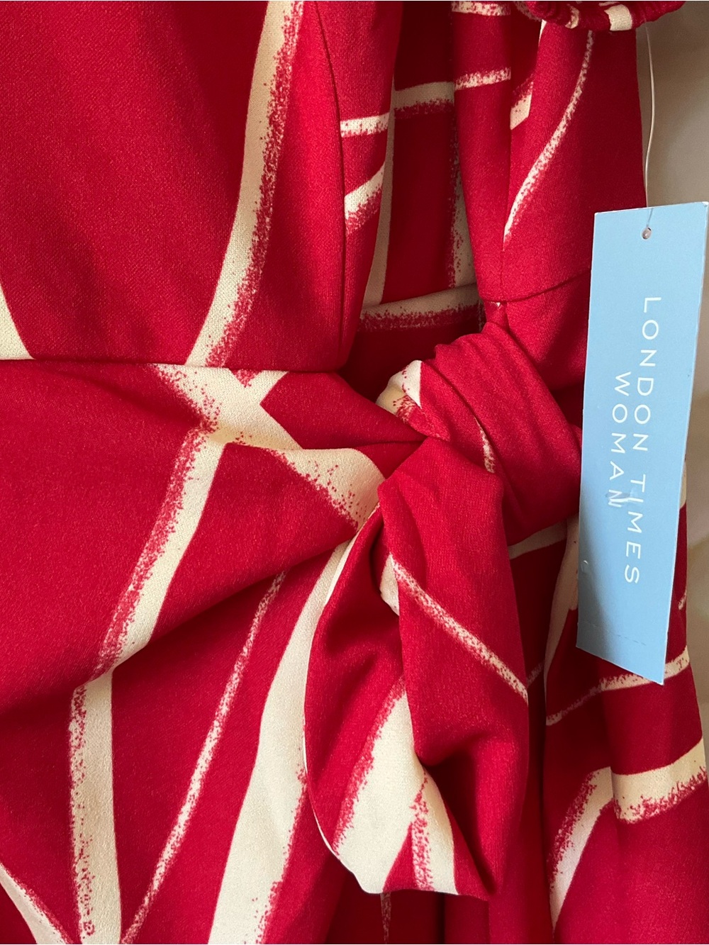 London Time Red and Cream Dress - Picture 6 of 10